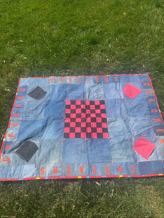 Other - Upcycled Denim Checkers Game Mat with denim pockets to hold checkers.